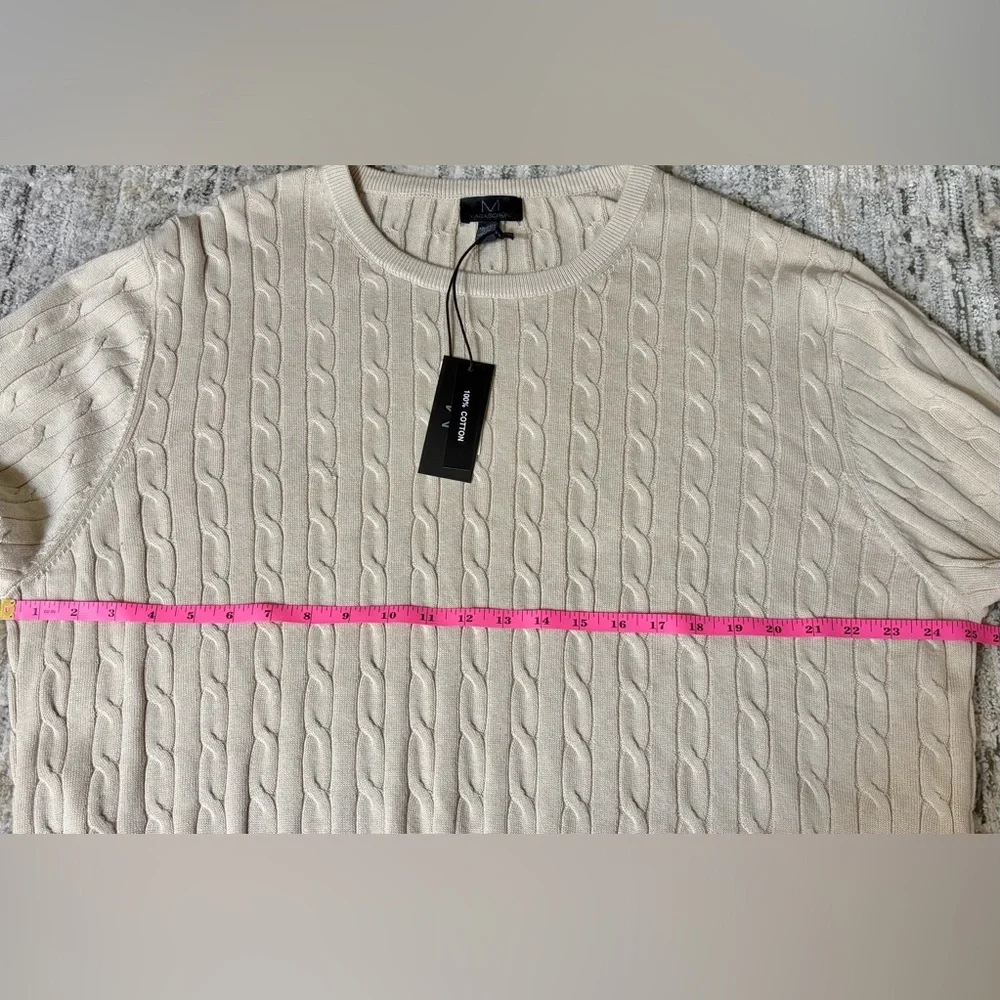 Magaschoni Cable Knit Sweater XXL 100% Cotton Cream Crewneck Lightweight NWT - Picture 4 of 11
